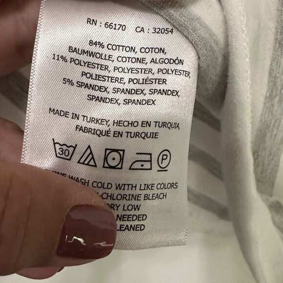 Maeve Anthropologie Gray Striped Shirt S Button Hem 3/4 Sleeve Pullover Casual - Picture 6 of 10